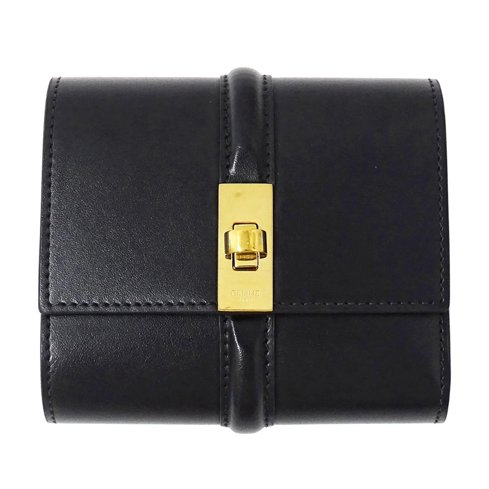 Celine CELINE Women's Tri-fold Wallet, Small Size 16, Leather, Black, Mini Wa...